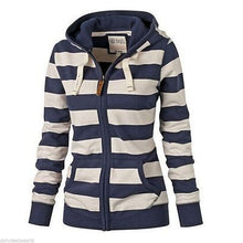Striped Zipper Hoodies Sweatshirt Women Hooded Pullover Top Long Sleeve Jumper Top Hoodies M0468