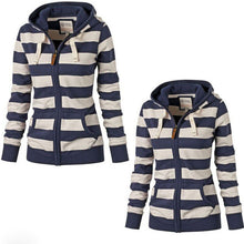 Striped Zipper Hoodies Sweatshirt Women Hooded Pullover Top Long Sleeve Jumper Top Hoodies M0468