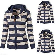 Striped Zipper Hoodies Sweatshirt Women Hooded Pullover Top Long Sleeve Jumper Top Hoodies M0468