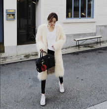 Stylish 4 inches Long Hairy Shaggy Faux Sheep Fur Coat Long sleeve Long Outwear Woman keep Warm Mid long Coat Tops
