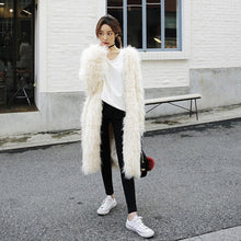 Stylish 4 inches Long Hairy Shaggy Faux Sheep Fur Coat Long sleeve Long Outwear Woman keep Warm Mid long Coat Tops