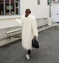 Stylish 4 inches Long Hairy Shaggy Faux Sheep Fur Coat Long sleeve Long Outwear Woman keep Warm Mid long Coat Tops