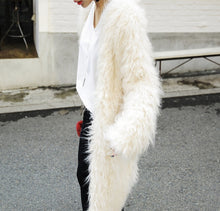 Stylish 4 inches Long Hairy Shaggy Faux Sheep Fur Coat Long sleeve Long Outwear Woman keep Warm Mid long Coat Tops