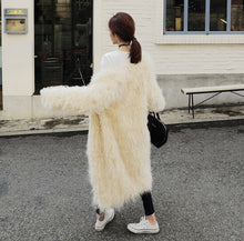 Stylish 4 inches Long Hairy Shaggy Faux Sheep Fur Coat Long sleeve Long Outwear Woman keep Warm Mid long Coat Tops