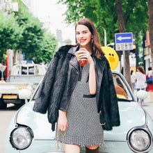 Stylish Black Faux Leather Spliced Long Hairy Shaggy Faux Fur Coat Woman Lapel Faux Fur Coats Warm Outerwear