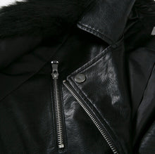Stylish Black Faux Leather Spliced Long Hairy Shaggy Faux Fur Coat Woman Lapel Faux Fur Coats Warm Outerwear