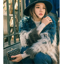 Stylish Contrast Color Long Hairy Shaggy Faux Fur Coat Women O Neck Faux Fur Jackets Mid Long Outerwear