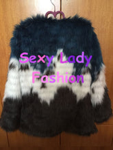 Stylish Contrast Color Long Hairy Shaggy Faux Fur Coat Women O Neck Faux Fur Jackets Mid Long Outerwear