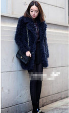 Stylish Dark blue Curly Long Hairy Shaggy Faux Sheep Fur Coat Woman Lapel Faux Fur Mid Long Coats Warm Outerwear