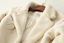 Stylish Embroidery Flower Hairy Shaggy Faux Fur Coat Woman Lapel Mid Long Coats Warm Outerwear