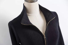 Stylish High neck Knit Sweater Dress Women Solid Color Long Jumper Long Zipper Sweater Dresses Black