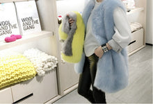 Stylish Long Hairy Shaggy Faux Fox Fur Vest With Contrast Collar 1 Set Woman Faux Fur Sleeveless Jacket Waistcoat Outerwear