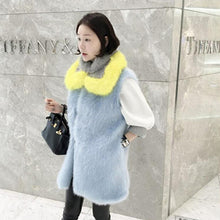 Stylish Long Hairy Shaggy Faux Fox Fur Vest With Contrast Collar 1 Set Woman Faux Fur Sleeveless Jacket Waistcoat Outerwear