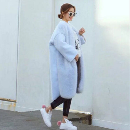 Stylish Long Hairy Spliced Short Hairy Sleeve Shaggy Faux Fox Fur Coat Woman Faux Fur Jackets Long Outerwear Keep Warm