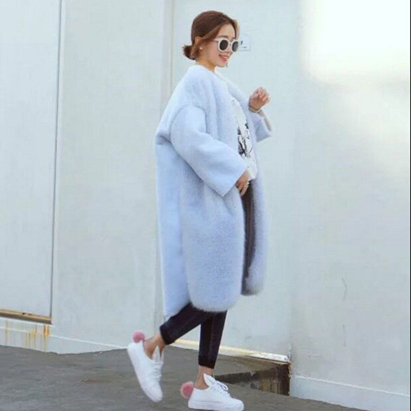 Stylish Long Hairy Spliced Short Hairy Sleeve Shaggy Faux Fox Fur Coat Woman Faux Fur Jackets Long Outerwear Keep Warm