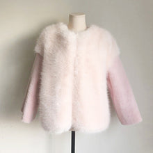 Stylish Long Hairy Spliced Short Hairy Sleeve Shaggy Faux Fox Fur Coat Woman Pink Faux Fur Jackets Short Outerwear