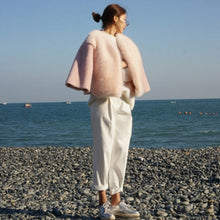 Stylish Long Hairy Spliced Short Hairy Sleeve Shaggy Faux Fox Fur Coat Woman Pink Faux Fur Jackets Short Outerwear