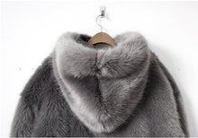 Stylish Loose Hooded Faux Fox Fur Jackets Woman Loose sleeve Keep Warm Faux Fur Thick Coat Outerwear