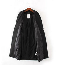 Stylish Metal Buckle Appliques Bird Embroidery Trench women Lapel Mid Long Windbreaker Coat Outerwear Black