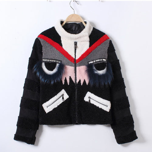 Stylish Monster Beading Real Raccoon Fur Eye Eyelash Patchwork Faux Wool Fur Thin Parka Coat Luxury Lady Jacket Outwear