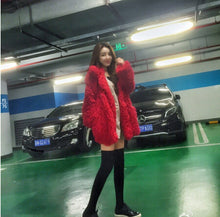 Stylish Red Curly Long Hairy Shaggy Faux Lamb Wool Fur Coat Women Lapel Faux Fur Jackets Loose Mid Long Outerwear
