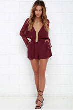 Stylish Sashes Long sleeve Short Jumpsuit Women Deep Cross V-Neck Chiffon Rompers Playsuits 3 colors