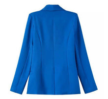 Stylish Shawl Collar Slim fit Blazer Solid Color Long sleeve Back Slit mid long OL Suit Coat Femme blue s m l
