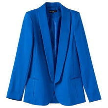 Stylish Shawl Collar Slim fit Blazer Solid Color Long sleeve Back Slit mid long OL Suit Coat Femme blue s m l