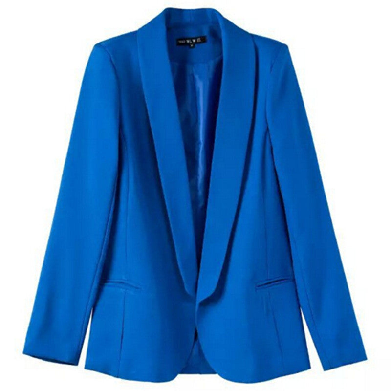 Stylish Shawl Collar Slim fit Blazer Solid Color Long sleeve Back Slit mid long OL Suit Coat Femme blue s m l
