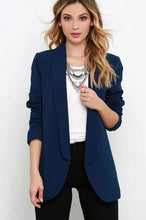 Stylish Shawl Collar Slim fit Blazer Solid Color Long sleeve Back Slit mid long OL Suit Coat Femme blue s m l