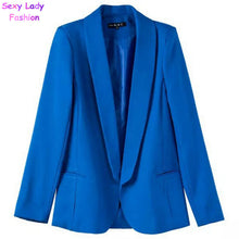 Stylish Shawl Collar Slim fit Blazer Solid Color Long sleeve Back Slit mid long OL Suit Coat Femme blue s m l