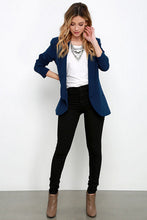 Stylish Shawl Collar Slim fit Blazer Solid Color Long sleeve Back Slit mid long OL Suit Coat Femme blue s m l