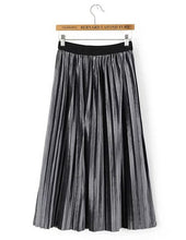 Stylish Spliced Elastic Waist Velour Midi Long Pleated Skirt Woman High Waist A line Skater Swing Skirts  76cm