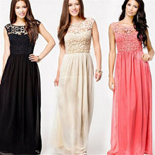 Elegant Chiffon Party Dresses Lace Floral Patchwork Long Dress Vestidos Femininos Sexy Backless Women Dress Vesidos