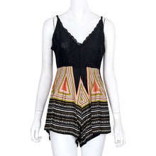 Sexy Deep V Neck Women Jumpsuit Lace Patchwork Printting Jumpsuit Romper Strap Backless Short Overall Women Playsuit