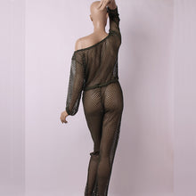 Beach Cover Up Sexy Mesh Jumpsuit Off Shoulder Hollow Women Jumpsuit Bikini Cover Up Black White Green Sheer Cover Ups