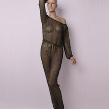 Beach Cover Up Sexy Mesh Jumpsuit Off Shoulder Hollow Women Jumpsuit Bikini Cover Up Black White Green Sheer Cover Ups