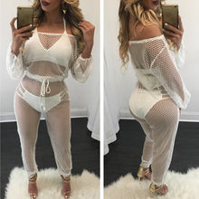 Beach Cover Up Sexy Mesh Jumpsuit Off Shoulder Hollow Women Jumpsuit Bikini Cover Up Black White Green Sheer Cover Ups