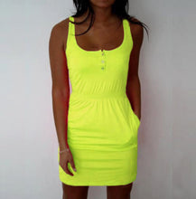 Candy Color Low Cut Buttons Vestidos Women Pleated Waist Sexy Tank Dress Causal Sport Mini Dress X0155