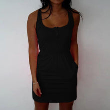 Candy Color Low Cut Buttons Vestidos Women Pleated Waist Sexy Tank Dress Causal Sport Mini Dress X0155