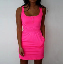 Candy Color Low Cut Buttons Vestidos Women Pleated Waist Sexy Tank Dress Causal Sport Mini Dress X0155
