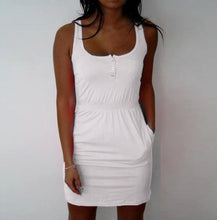 Candy Color Low Cut Buttons Vestidos Women Pleated Waist Sexy Tank Dress Causal Sport Mini Dress X0155