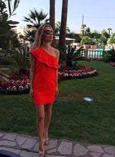 Casual Dress Women One-Shoulder Ruffle Dresses Candy Colors Sexy Beach Dress Mini Party Dress