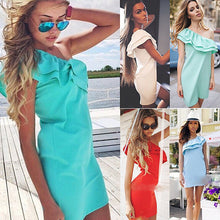 Casual Dress Women One-Shoulder Ruffle Dresses Candy Colors Sexy Beach Dress Mini Party Dress