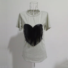 Casual Tassel Heart T Shirts For Women Short Sleeve Cotton Womens T Shirt Stylish Tee Shirt Femme Plus Size