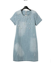 Dress Women Jean Dress Loose Short-Sleeve Beaded Denim Dresses Brand Vestidos Plus Size Dress 2XL