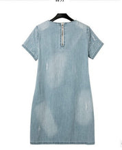 Dress Women Jean Dress Loose Short-Sleeve Beaded Denim Dresses Brand Vestidos Plus Size Dress 2XL