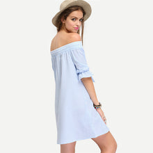 Dress Casual Off Shoulder Loose Women Dress Cute Vertrical Striped Chest Bow-tie Beach Dress Lady Vestidos
