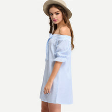 Dress Casual Off Shoulder Loose Women Dress Cute Vertrical Striped Chest Bow-tie Beach Dress Lady Vestidos