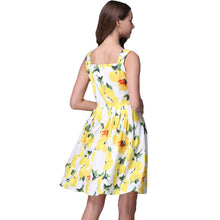 Floral Dress Yellow Lemon Print Dress Breasted Strap Party Dress Elegant Ladies Casual Dresses